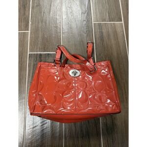 COACH Hampton Orange Patent Embossed Leather Medium Carryall F14413 Shoulder Bag